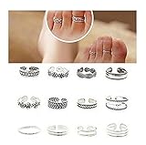 Saengthong 12PCs/set Celebrity Women Fashion Simple Toe Ring Adjustable Foot Beach Jewelry