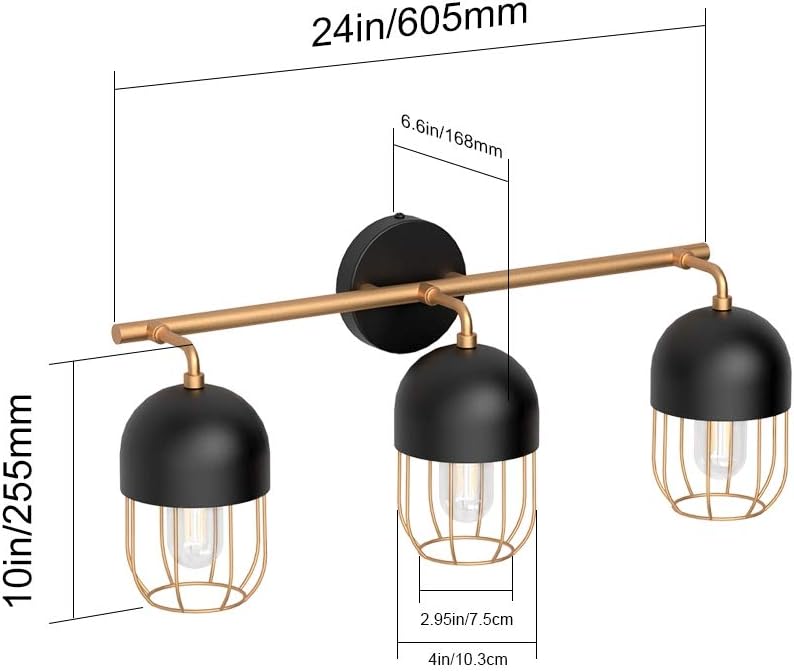 Ralbay Bathroom Vanity Light 3-Light Industrial Metal Wire Cage Wall Light Edison Vintage Wall Light Fixture for Bathroom (Exclude Bulb) - - 
