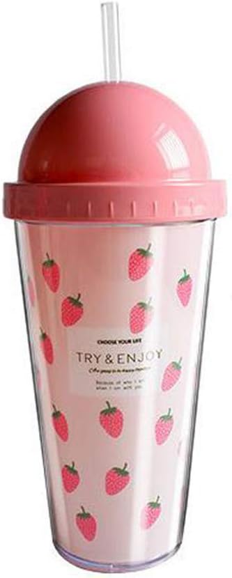 Amazon チューカー タンブラー 蓋付き ストロー付き ドリンク入れ コーヒー カップ 二重構造 密封プラグ付き プラスチック コップ さくらんぼ柄 いちご図案 可愛い カップルグッズ プレゼント ピンクf Tukeer チューカー タンブラーグラス 通販