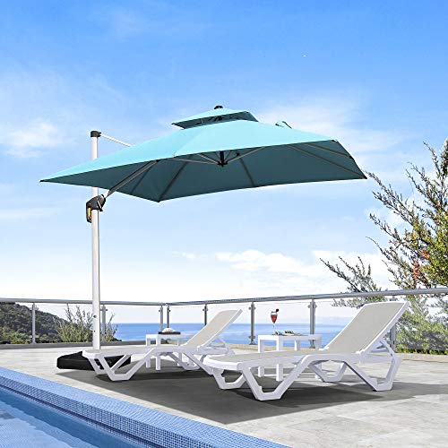 PURPLE LEAF 9 Feet Double Top Deluxe Square Patio Umbrella Offset Hanging Umbrella Cantilever Um ...