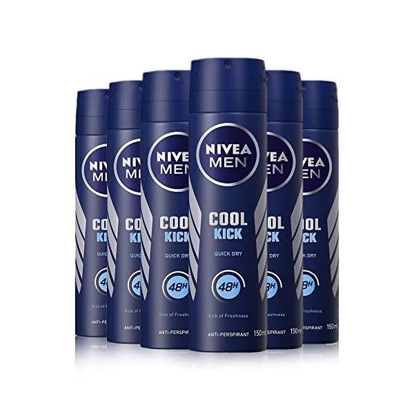 NIVEA MEN Cool Kick Anti-Perspirant Deodorant Spray Pack of 6 (6 x 150ml), Men's Anti-Perspirant Deodorant, Fresh 48H…