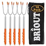 Marshmallow Roasting Sticks 10 Pack Extra Long 45’’ Stainless Telescoping Hot Dog Smores Skewers Kids Safe Barbecue Forks For Campfire, Bonfire And Grill