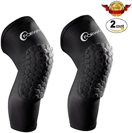 CFORWARD Hex Padded Compression Leg Sleeve (1 Pair) for Basketball Football Volleyball Hockey and Tennis - Medium / Large / XL Black Color (X-Large)