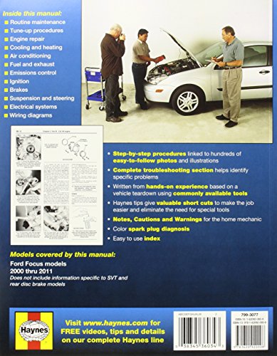 Ford Focus (00-11) Haynes Repair Manual (Does not include information specific to SVT or rear disc brake models. Includes thorough vehicle coverage apart from the specific exclusion noted)
