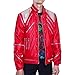 Mjb2c-Michael Jackson Costume Beat it Metal Zipper Leather Jacket/Red/XXX-Large