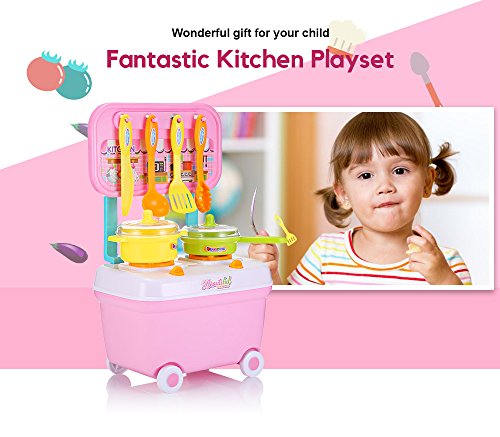 Ohomr Kids Household Playset Simulation Kitchen Toys Small Cart Pink