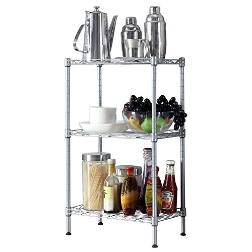 JS HOME 3-Tier Wire Shelving Rack with S Hooks and Extra Shelf Liner, Chrome