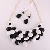 New Bohemian Vintage Bib Bubble Bead Candy Choker Crystal Sweater Jewelry Fashion Resin Ras Chain Necklace Earrings Set Black & White