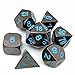 IvyFieldDice Shiny Black Painted and Blue Numbers, Polyhedral Metal Dice with Metal Case, Set of 7 for RPG D&D Math Teaching