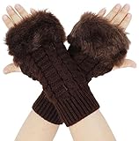 Simplicity Winter Warmer Faux Knitted Hand Wrist Fingerless Gloves, Coffee2