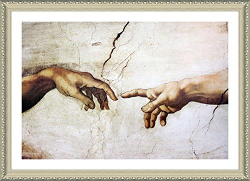 Alonline Art The Creation Of Man Michelangelo Biege FRAMED POSTER (Print on 100% Cotton CANVAS on foam board) - READY TO HANG | 34"x24" | Giclee For Bedroom Framed Wall Decor Wall Art Pictures