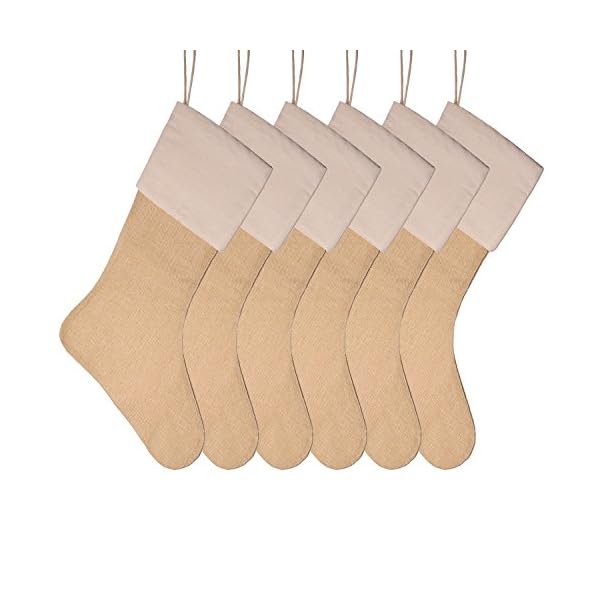 Sumind 6 Packs Burlap Christmas Stockings for Christmas Decorations or DIY (Flaxen) - Image 7
