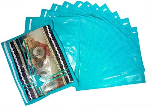 QTM Synthetic Single Packing Saree Pouch with Bow (Green)- Set of 12