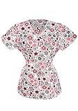 G Med Women's Printed Mock Wrap / V Neck 2 Pockets Fashion Scrub Top