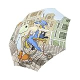 Love Nature Easy Touch Folding Umbrella With Anti-Slip Rubberized Grip Custom The woman on a bicycle goes along the street citie Waterproof Automatic Foldable Lightweight Travel Umbrella