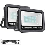 FAISHILAN 2 Pack 60W LED Flood Light,300W Halogen Bulb Equivalent,Outdoor IP66 Waterproof,Outdoor Super Bright Security Lights, 5000Lm,6500K, Floodlight Landscape Wall Lights