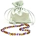 Amber Teething Necklace - Unisex - (12.6 inches (32 cm) - Cognac / Amethyst - Hand-Made from Certified Baltic Amber and Amethyst Beads {0055}