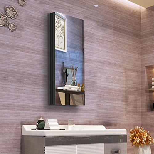 B&C 15"x36" Aluminum Medicine Cabinet with Mirror|Color Black|Bathroom Mirror Cabinet with Adjustable Glass Shelves|Storage Cabinet for Bathroom Recessed or Surface Mounting - Thumbnail 3