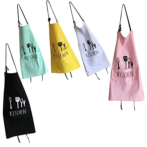 100% Cotton Cooking Kitchen Aprons Restaurant Apron for Women Men Chef,Waterproof Kitchen Apron with Big Pockets Adjustable Bib for Cooking, Crafting, Gardening Restaurant 5 Color