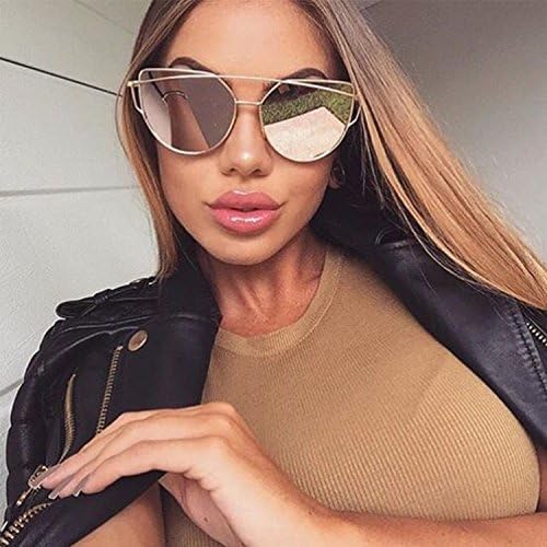 Large Oversized Cat Eye Sunglasses Metal Frame Flat Mirror Lens Women Fashion Gold Mirrored