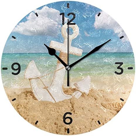 SENNSEE Beach Sand Anchor Wall Clock Acrylic Decorative Round Clock Art for Home Decor Living Room Bedroom