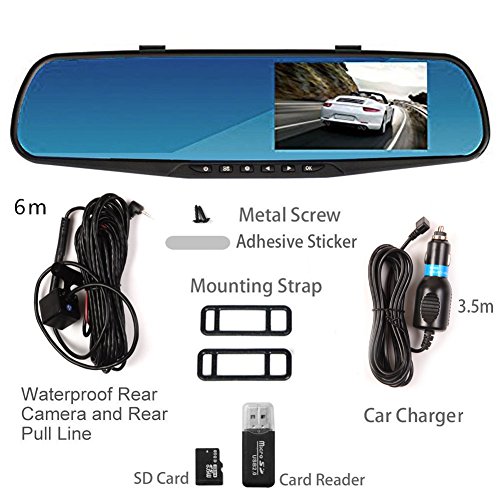 4.3 Inch Dual Lens Car Camera, Dash Cam Car Recorder with 170° Wide Angle Lens, HD 1080P Driving Recorder with Parking Monitor, G-Sensor & Motion Detection(Include 8G Micro SD Card)