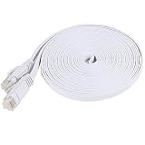 Net_Cafe Weatherproof Flat Cat 6 (Cat6) Ethernet Cable, RJ45 Connector, 32AWG, Up to 1.0 Gbps and 250 MHz (15Ft, White)