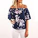 Hemlock Women's Summer Floral Printed Blouse Off Shoulder Tops Shirt (L, Navy)