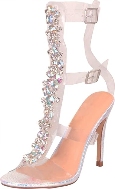 embellished clear gladiator heels