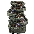 Sunnydaze 6-Tier Stone Falls Tabletop Water Fountain with LED Light, 15 Inch
