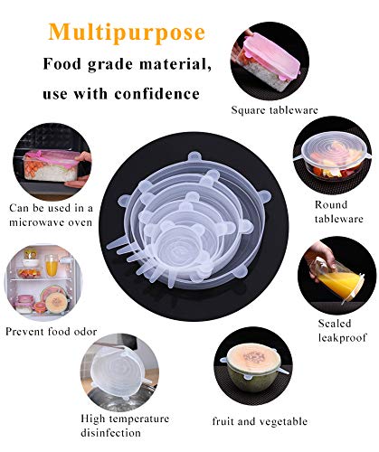 Bretoes Silicone Stretch Lids 12 Pack Reusable Durable Expandable Food Covers Seal Lids Bowl Covers to Keep Your Food Fresh, For Various Size and shape - Thumbnail 4