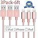 iPhone Charger, YEONPHOM 3Pack 6FT Extra Long Nylon Braided 8 Pin Lightning Cable USB Charging Cord for iPhone 7/7plus se/6/6s/6 plus/6s Plus, 5c/5s/5, iPad Air/Mini, iPod Nano/Touch (Rose Gold)