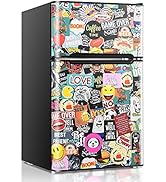 COSTWAY Compact Refrigerator, 2 Reversible Door 3.3 CU.FT. Mini Fridge and Freezer Compartment wi...