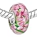 LovelyJewelry Sterling Silver Leaf Pink Flower Murao Glass Charms Beads For Bracelet