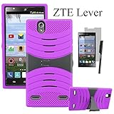 ZTE Lever LTE Case, LUXCA Shield [Heavy Duty] Hybrid Dual Layer Robust Defender Protective Case Cover with Kickstand for ZTE Lever LTE + Screen Protector + Stylus Pen (Purple U Std)