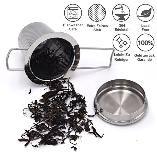 DINGHENG Teesieb Teefilter und Deckel/Abtropfschale,Rostfreies 304 Edelstahl Tee-Sieb für losen Tee,Premium Sieb,Faltbare – Bild 7