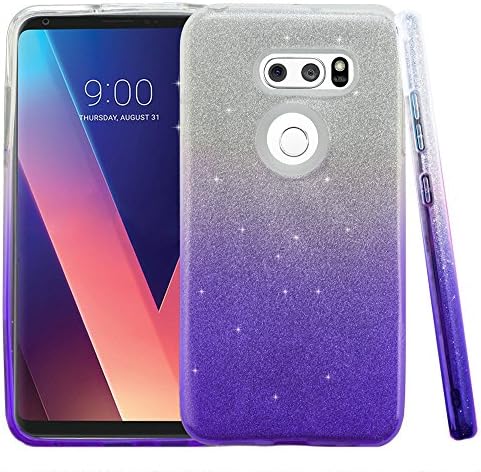 LG V30 Case, V30 Plus Case, Slim Fit Ultra Thin Glitter Polycarbonate Silicone TPU Soft Cover - Purple Gradient