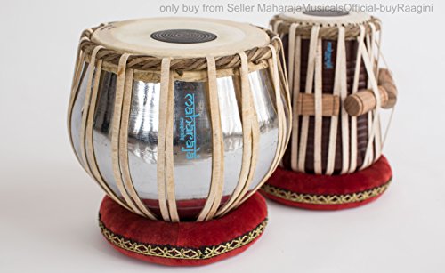 MAHARAJA Basic Tabla Set, Student Tabla Set, Steel Bayan, Dayan with Book, Hammer, Cushions & Cover - Perfect Tablas for Students and Beginners on Budget, Tabla Drums, Indian Hand Drums (PDI-IB)