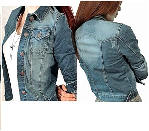 CHICFOR Womens Denim Jacket 3/4 Sleeve Button Down Slim Washed Boyfriend Cropped Outerwear Jean Jacket