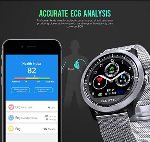 Lisin Smart Watch, N58 1.22Inch ECG Display Blood Pressure Heart Rate Monitor 3D UI Tracker Smart Watch (Silver) - Thumbnail 4