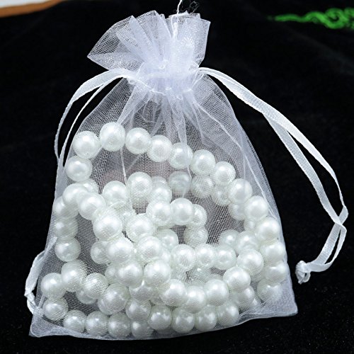 7cmX9cm 100pcs Organza Wedding Party Favor Decoration Gift Candy Sheer Bags Pouches-Color:White