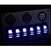 Proelectric-Blue-LED-Light-2-Waterproof-MarineBoat-Car-Switch-Panel-6-Gang-USB-Charger-Voltage-Indicator-Power-Socket-5-pin-On-Off-Rocker-Switch