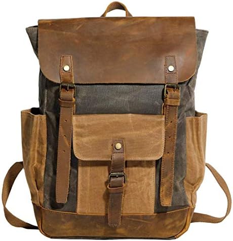 LLygezze Vintage Waxed Leather Backpack Daypack Backpack for Men Women Large Capacity