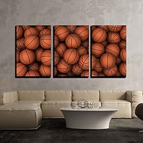 3 Piece Canvas Wall Art - Basketball - Modern Home Art Stretched and Framed Ready to Hang - 16"x24"x3 Panels