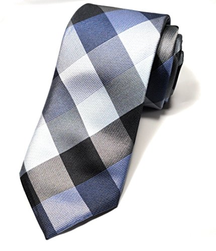 ERHAZU Premium Plaid Blue Silk Necktie Business Tie