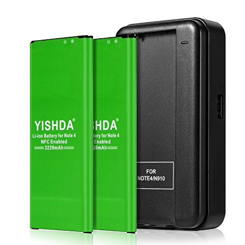 YISHDA Galaxy Note 4 Battery NFC 2X3220mAh Replacement Note 4 Battery with Charger for Samsung Galaxy Note 4 N910 N910V N910A N910P N910T N910F N910U | Galaxy Note 4 Spare Battery [18 Month Warranty]