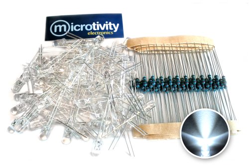 microtivity IL451 5mm Clear White LED w/Resistors (Pack of 100)