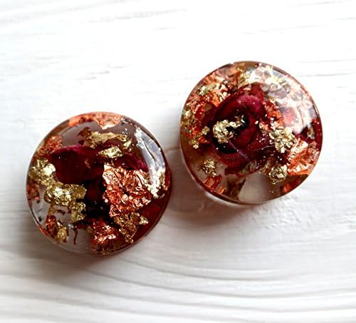 Eternity31 Red Rose Plug Rose Gold foil Gauge Wedding Plug Bridal Resin Flower Jewelry Terrarium Rose