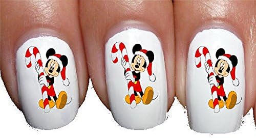 Nail Decals x 20 nail art set waterslide nail decals - Mickey mouse candy cane christmas xmas classic s/n Nail Art Waterslide Decals Assortment! - Salon Quality Nail Decals