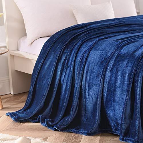kawahome Navy Blue Queen Flannel Fleece Luxury Blanket Super Soft Plush Microfiber Solid Cozy Fuzzy Blanket for Bed Lightweight Couch/Sofa Blanket (90 x 90 Inch) - Thumbnail 4